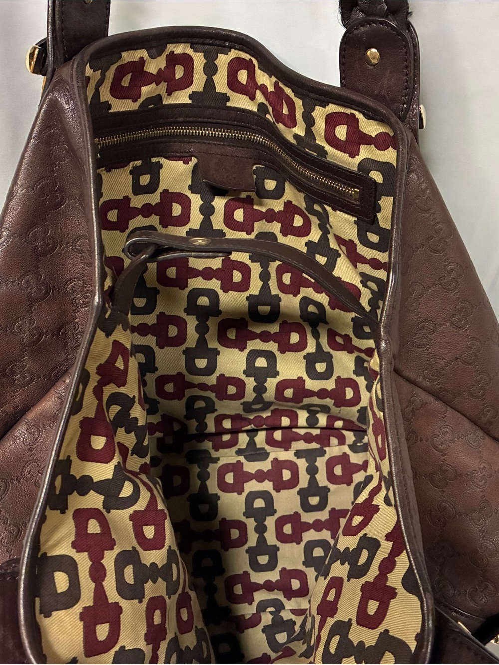 Gucci Dark Brown Braided-Handle Monogram Shoulder Bag - Picture 8 of 10